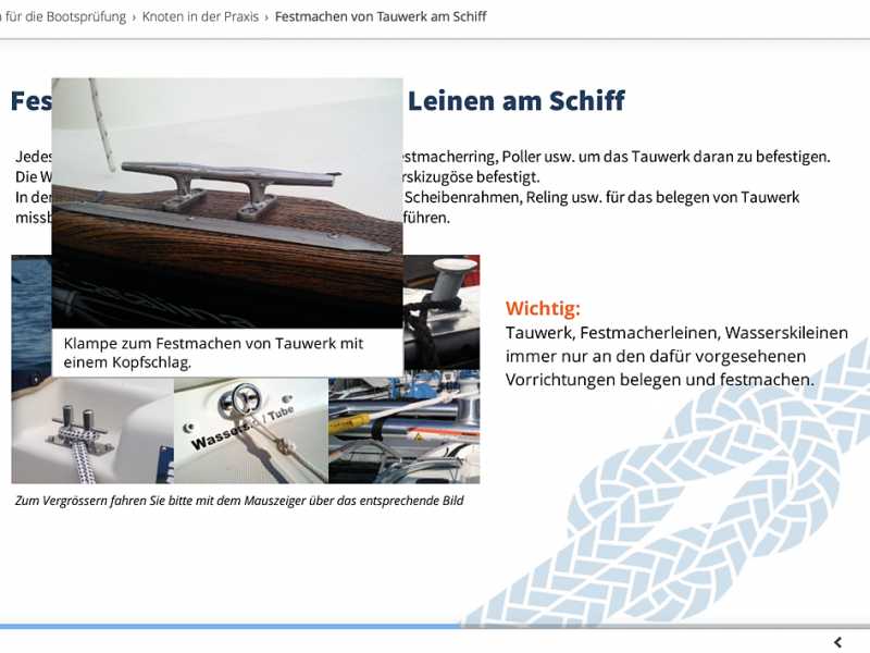 In Video Tutorials zeigt und erklärt Bootsfahrlehrer Andreas Gehri die an der praktischen Bootsführerprüfung verlangten Seemannsknoten wie Palstek, Mastwurf, Kopfschlag, Roringstek, Achterknoten, Schotstek einfach und doppelt und Zwei halbe Schläge.