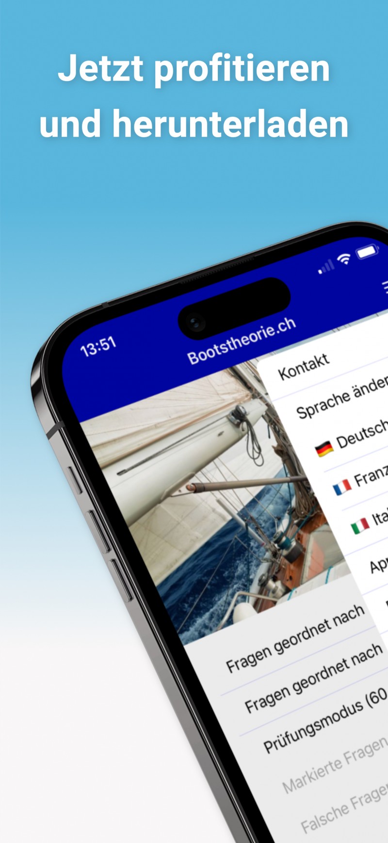 Die App vom Bootsfahrlehrer mit über 540 originalen Theoriefragen für die theoretische Bootsprüfung Motorboot, Passagierschiff, Güterschiff und Segelschiff auf Schweizerischen Gewässern. Kostenlose Testversion im App Store.
